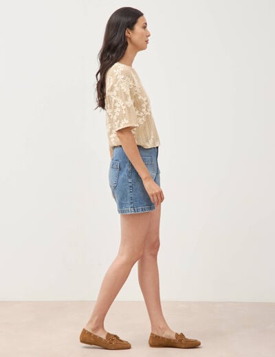 Short en jean taille haute denim stone femme