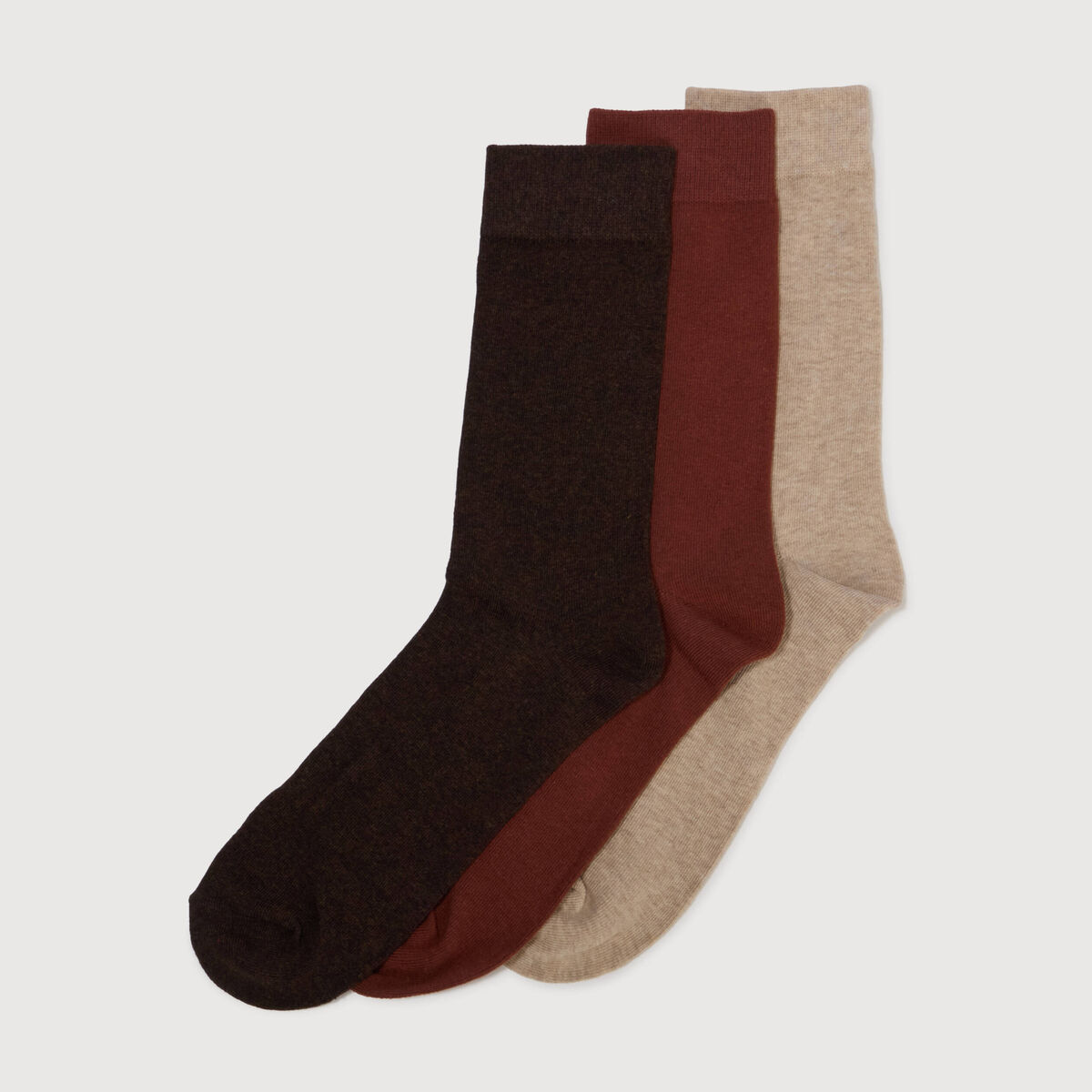 Lot de 3 paires de chaussettes hautes marron fonc&eacute; homme