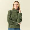 Pull col roul&eacute; manches longues vert kaki femme