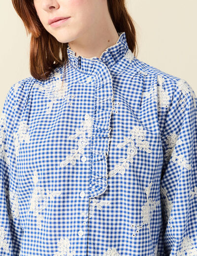 Chemise vichy manches longues en coton bleu marine femme