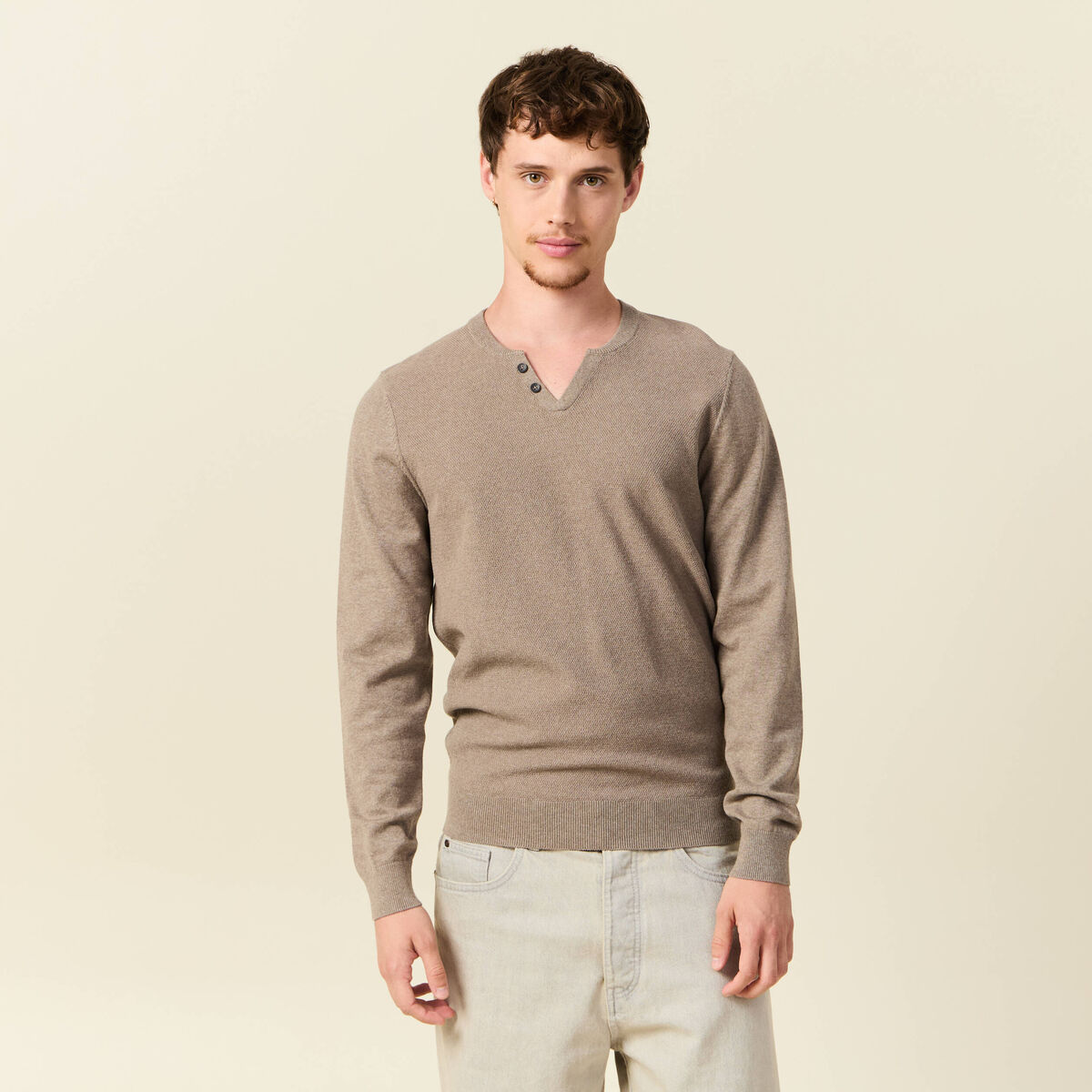 Pull manches longues vert kaki homme
