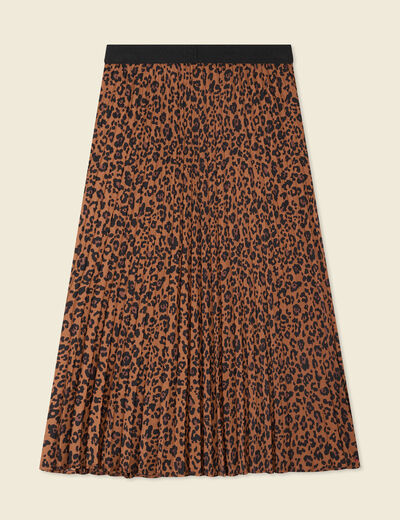 Jupe longue droite plissée marron foncé femme