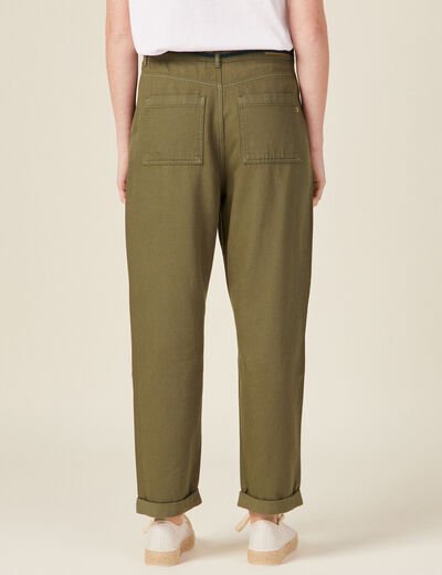 Pantalon large ceinturé vert kaki femme
