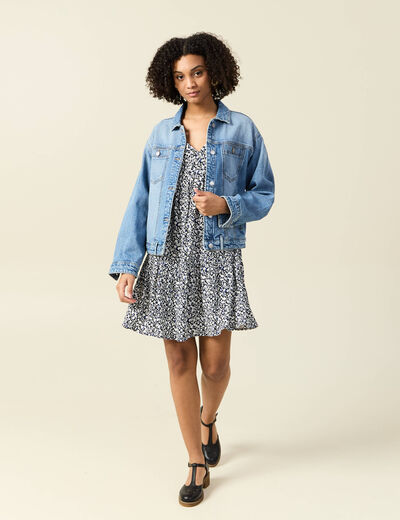 Robe évasée manches courtes bleu femme