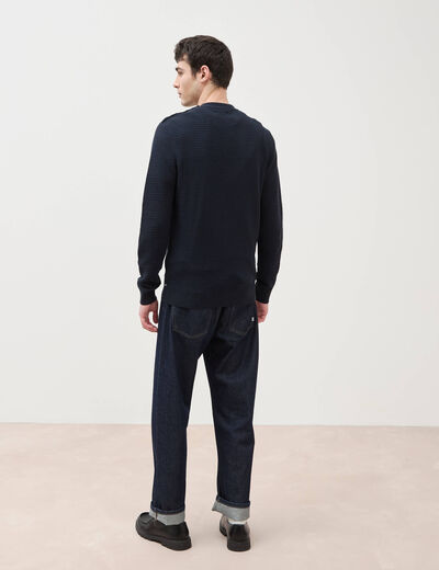 Pull col rond manches longues bleu marine homme