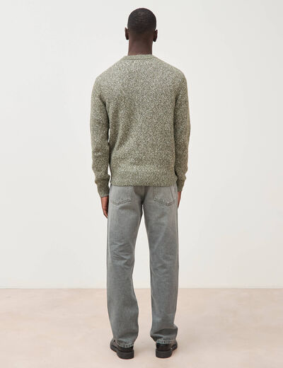 Pull droit tweed manches longues vert kaki homme