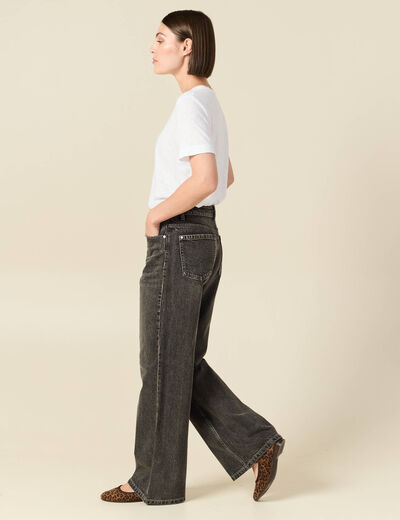 Jeans large taille haute denim snow gris femme