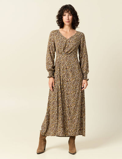 Robe longue &eacute;vas&eacute;e taupe femme