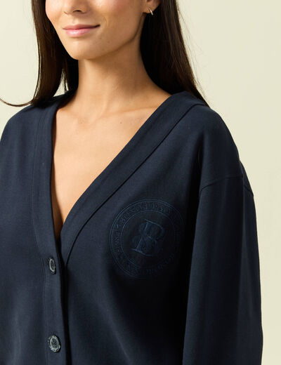 Cardigan oversize col v manches longues bleu marine femme