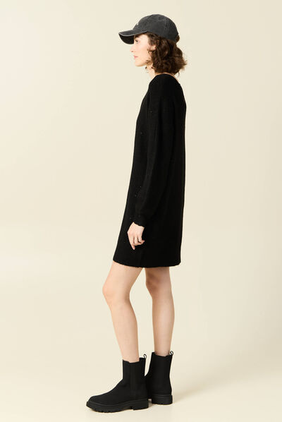 Robe pull droite sequins noir femme