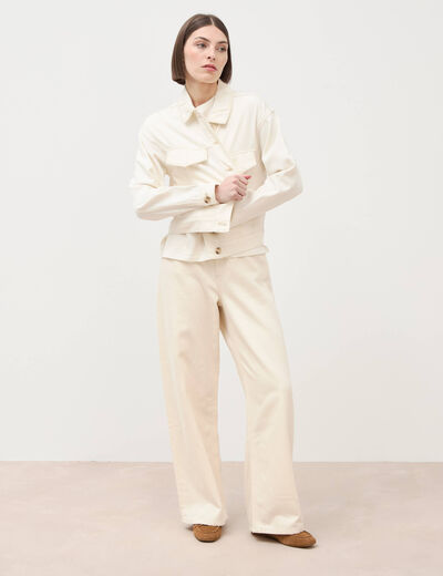 Jeans loose taille bascul&eacute;e ecru femme