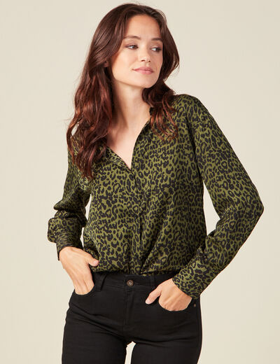 Chemise satin éco-responsable vert kaki femme