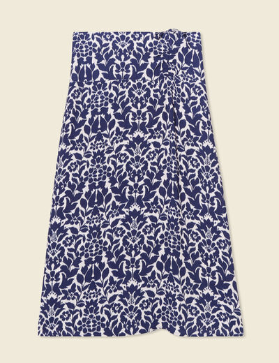 Jupe longue portefeuille bleu marine femme