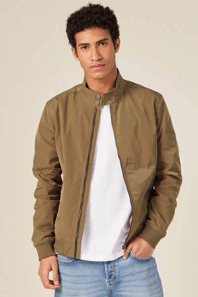 Blouson droit col montant marron foncé homme