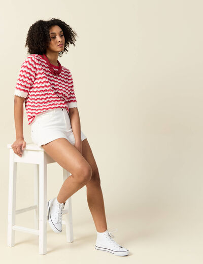 Pull manches courtes rouge femme