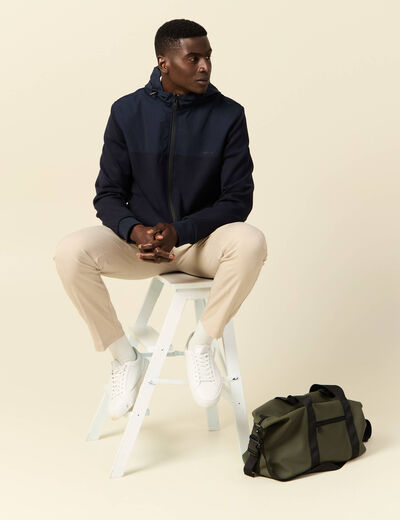 Sweat zippé à capuche bleu marine homme
