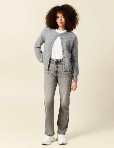 Jeans straight taille haute 7/8ème denim gris clair femme