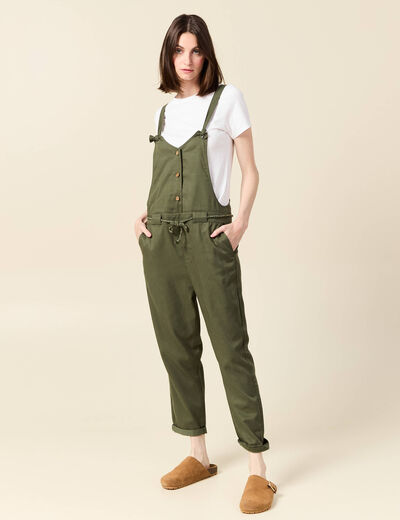 Salopette fluide boutonn&eacute;e vert fonc&eacute; femme