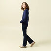 Pull ajouré manches longues en coton bleu marine femme