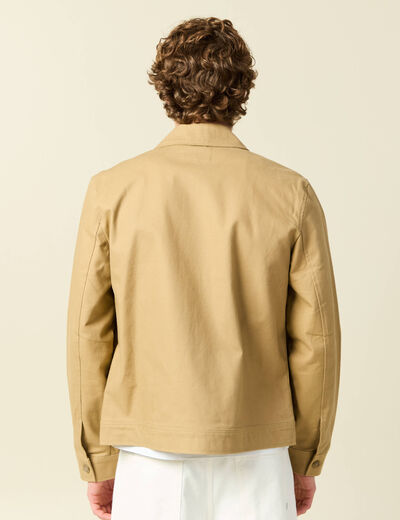 Blouson droit court en coton beige homme