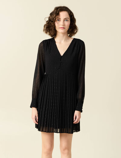 Robe évasée plissée noir femme