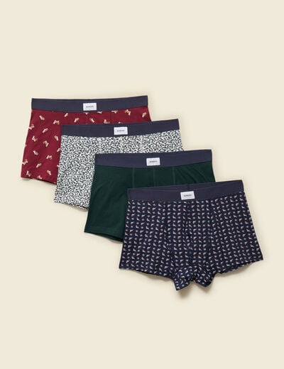 Lot de 4 boxers no&euml;l bordeaux homme