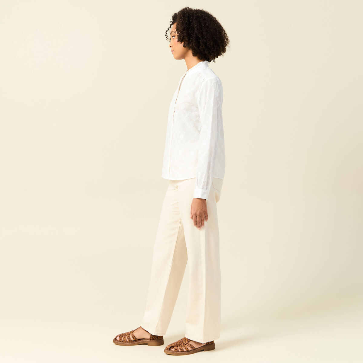 Chemise manches longues ecru femme