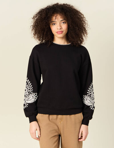 Sweat manches longues brodé noir femme