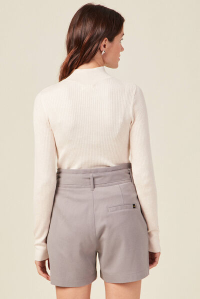 Pull manches longues côtelé creme femme