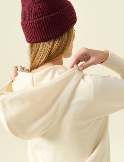 Sweat &agrave; capuche manches longues creme femme