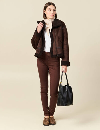 Pantalon skinny push-up taille standard marron fonc&eacute; femme