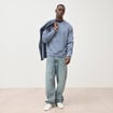 Sweat col rond manches longues en coton bleu gris homme