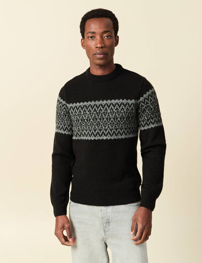 Pull col rond manches longues noir homme