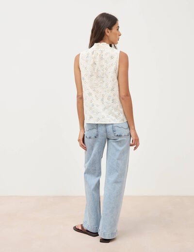 Chemise droite sans manches col montant bleu femme