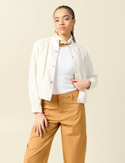 Veste effet bomber boutonn&eacute;e creme femme
