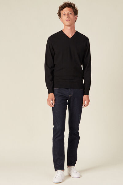 Pull col en V éco-responsable noir homme