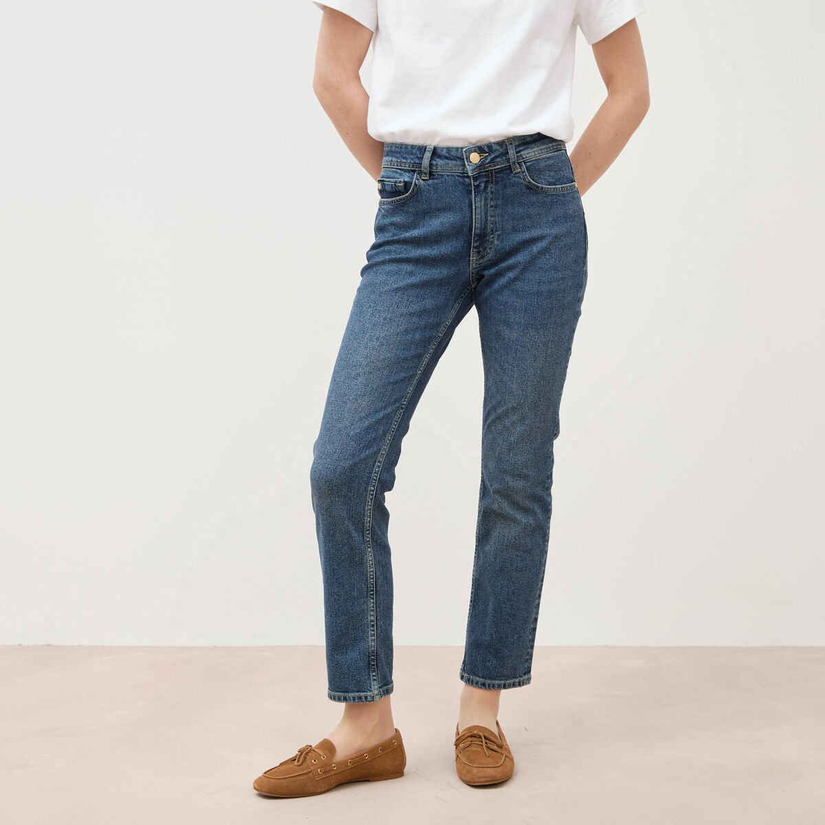 Jeans slim taille standard 7/8&egrave;me bleu femme