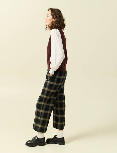 Pull 2 en 1 col rond manches longues marron femme