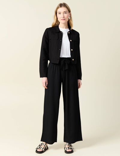 Pantalon large fluide noeud noir femme