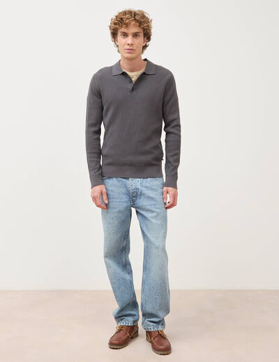 Pull manches longues en coton gris fonc&eacute; homme