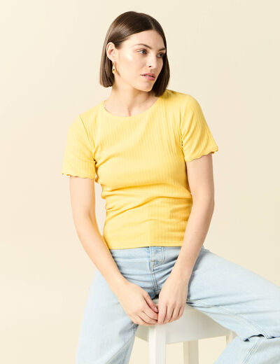 T-shirt manches courtes côtelé jaune femme