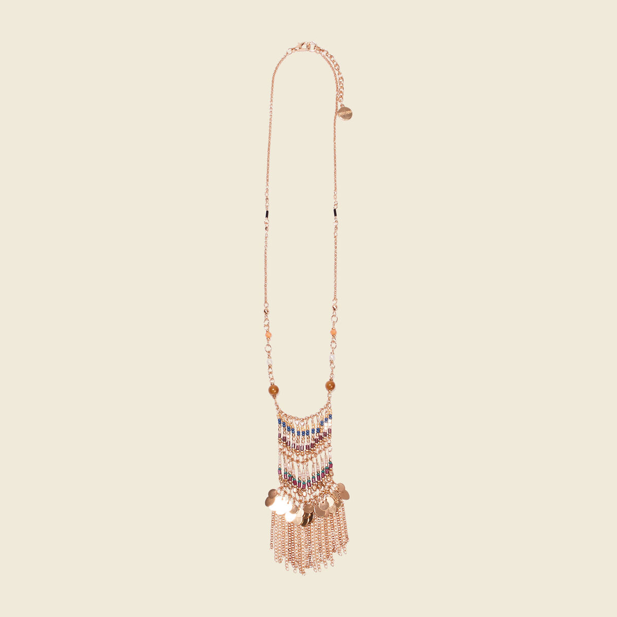 Collier perles et chaînettes multicolore femme