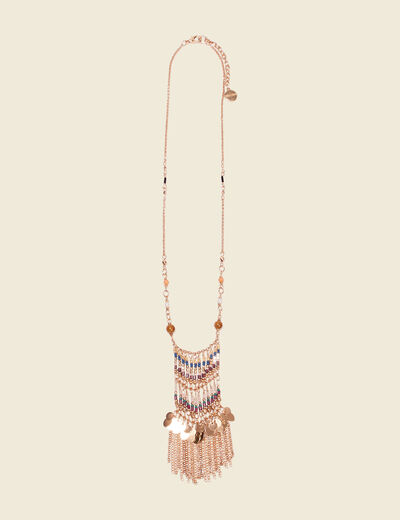 Collier perles et chaînettes multicolore femme