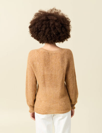 Pull manches longues col rond camel femme