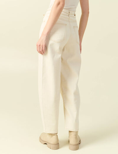 Jeans barrel 7/8&egrave;me avec ceinture denim blanc femme