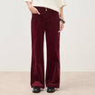 Pantalon flare taille haute en velours bordeaux femme