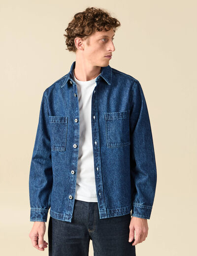 Surchemise en jeans coton coupe droite denim stone homme