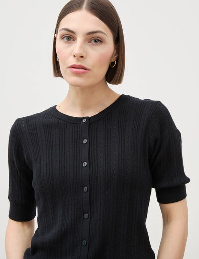 Gilet manches coude col rond noir femme