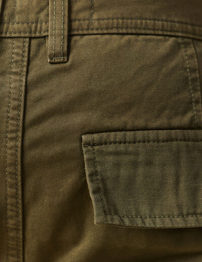 Pantalon cargo battle bi-mati&egrave;re coton vert kaki homme