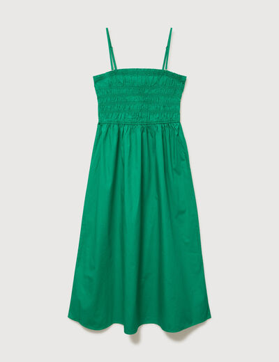 Robe bretelles col carr&eacute; en coton vert femme